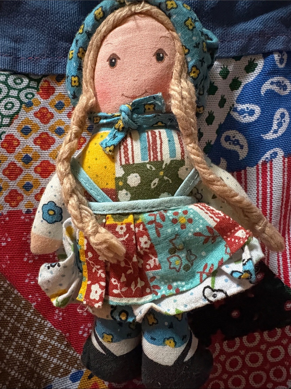 Blue Patchwork Doll Shoulder Bag with Front Pocket - Picture 3 of 6